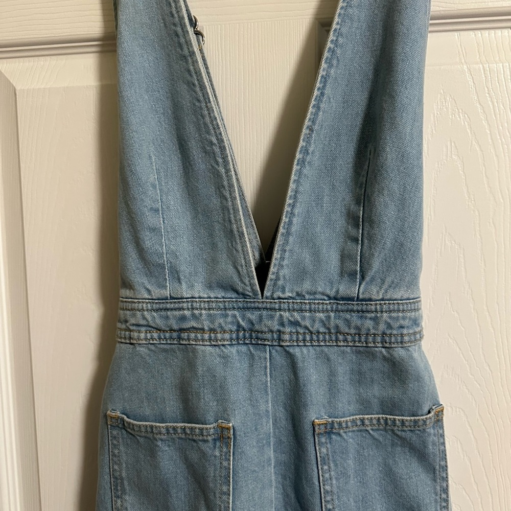 Urban Outfitters BDG Denim Deep Plung V Neck Shortall Overall Dress Size 2 - Picture 3 of 5